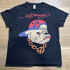 Ed Hardy Christian Audigier Men’s Bulldog Print T-Shirt Sz XL